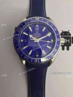 Replica Swiss Omega Seamaster GMT Watch Blue Dial Black Leather